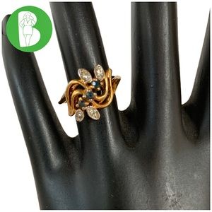 VINTAGE JOSEPH ESPOSITO 14K GOLD H.G.E W/ GENUINE SAPPHIRE & RHINESTONE RING (5)